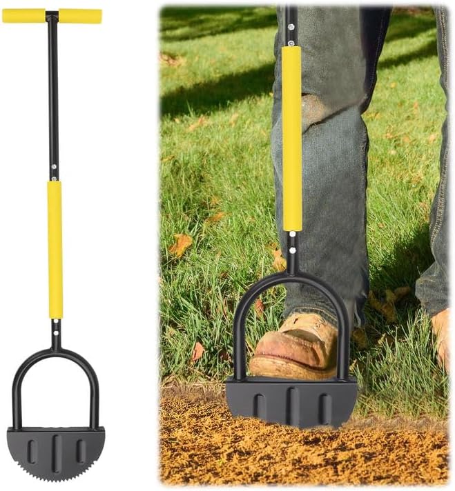 Manual Edger Lawn Tool 37-inch, Half Moon Edger Chopper Lawn Tool with V-Shape Serrated Blade,Solid