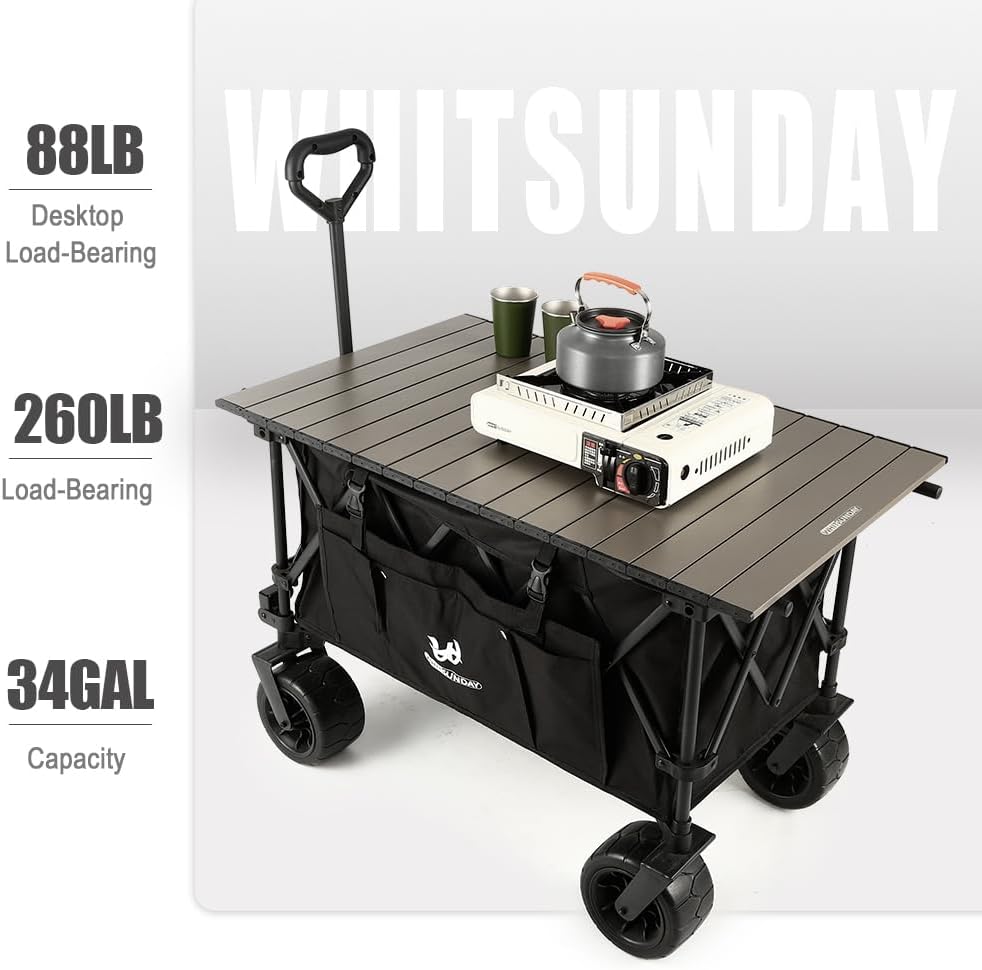 Whitsunday Collasible Wagon, Large Capacity 400Lbs, All-Terrain Wheels Heavy Duty Utility Wagon for