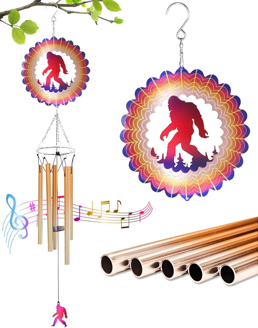 Wind Chimes for Outside with Bigfoot Wind Spinner, Unique Big Foot Wind Chime Gifts for Men Dad