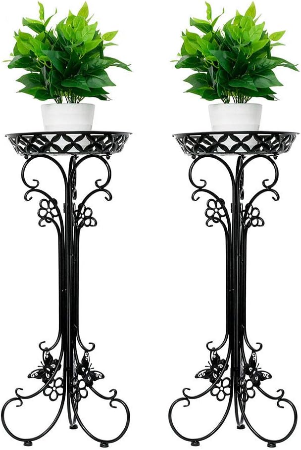 2 Pack Metal Potted Plant Stand Tall Flower Pot Stands Potted Holder Indoor Outdoor Decorative