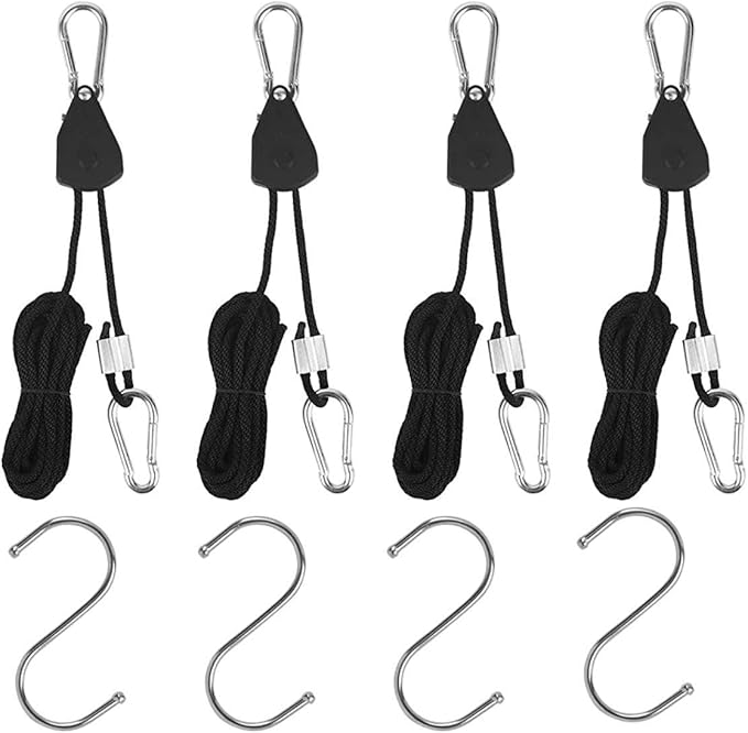 Grow Light Rope Hanger 2Pairs， Adjustable Rope Ratchet Hangers 150 Lbs per Pair with Stainless