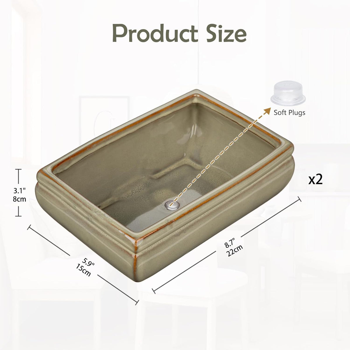 Ceramic Bonsai Pots with Drainage Hole, Set of 2 Rectangular Glazed Bonsai Planters for