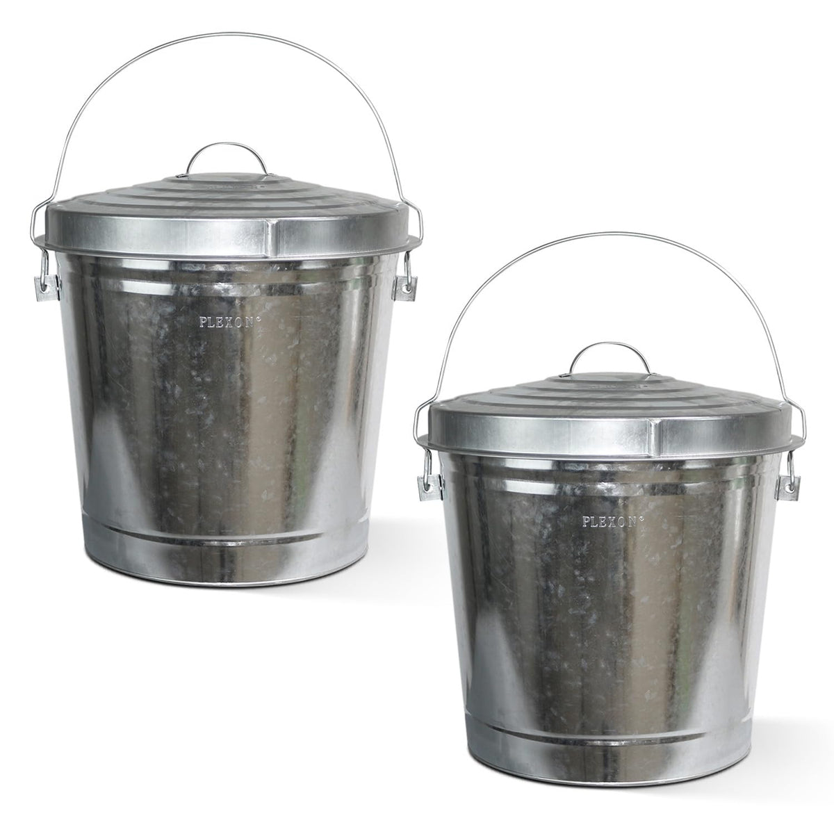 Plexon 10 Gallon Metal Trash Can with Locking Lid Galvanized Bucket with Lid for Poultry Feed Bird