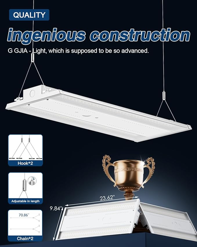 LED Linear High Bay Light 4-Pack, 210W 31500LM 0-10V Dimmable 5000K Daylight, Adjustable High Bay