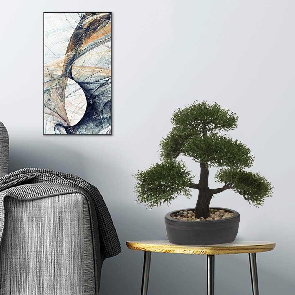 Artificial Bonsai Tree Juniper Faux Plants Indoor Small Fake Plants Decor with Black Plastic Pots