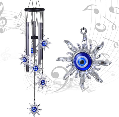 Blue Evil Eye Sun Wind Chimes Outdoor Decor, Mobile Sun Evil Eye Windcatcher, Evil Eye Sun Wind