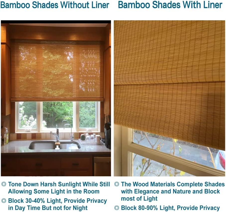 LETAU Cordless Wood Window Roller Shades, Bamboo Light Filtering Window Blinds for Outdoor Garden