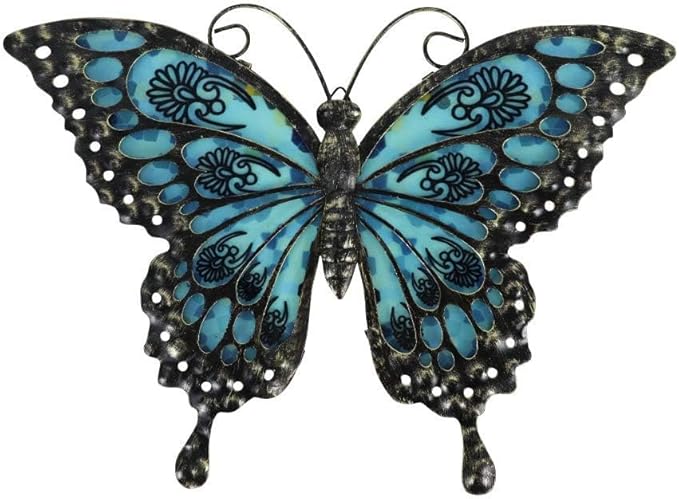 LIFFY Metal Butterfly Wall Decor Glass Outdoor Wall Art Sculptures 12" Hanging Garden Decorations
