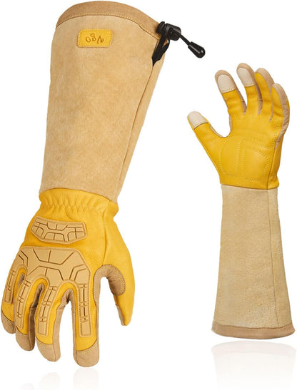 Vgo... Safety Work Gloves Men,Extra-long Cuff Thornproof,Premium Cow Grain Leather,Anti-abrasion