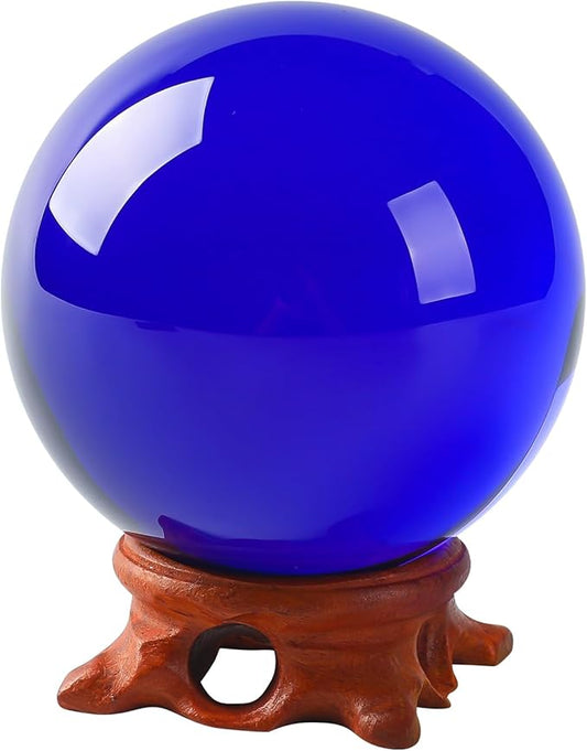 Modaier Dark Blue Crystal Ball 100mm/3.9 inch with Rose Wooden Stand and Gift Box for lensball
