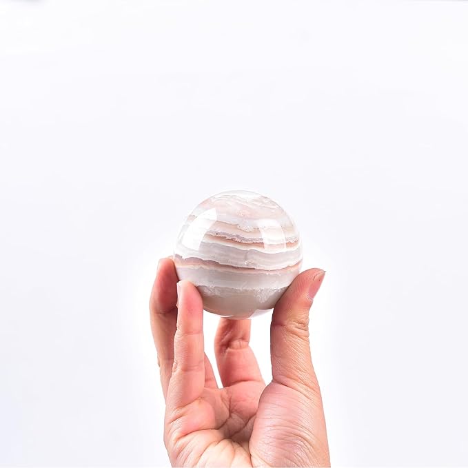 JIC Gem Pink Agate Crystal Ball with Wooden Stand Pink Healing Crystal Sphere Ball for Feng Shui
