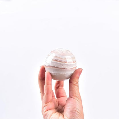 JIC Gem Pink Agate Crystal Ball with Wooden Stand Pink Healing Crystal Sphere Ball for Feng Shui
