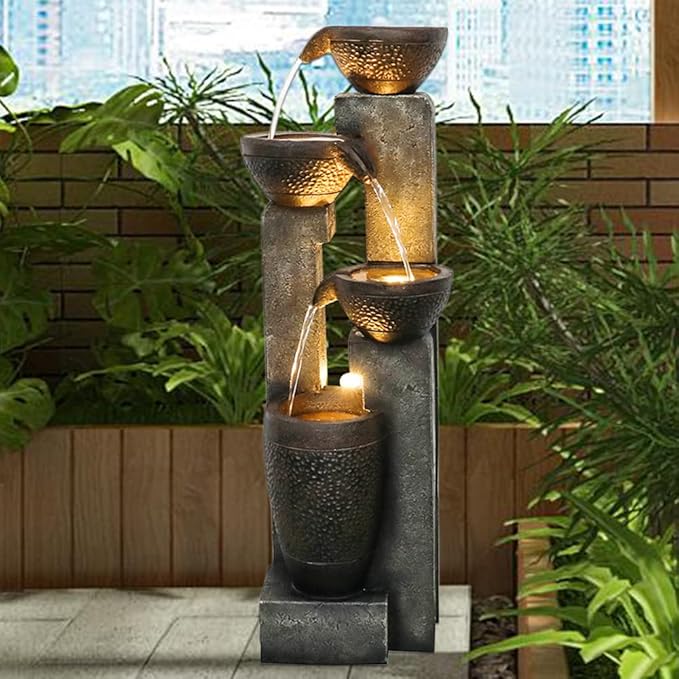 40''H 4-Tier Outdoor Garden Water Fountain Decor, Resin Fountain for Garden, Floor Patio, Deck