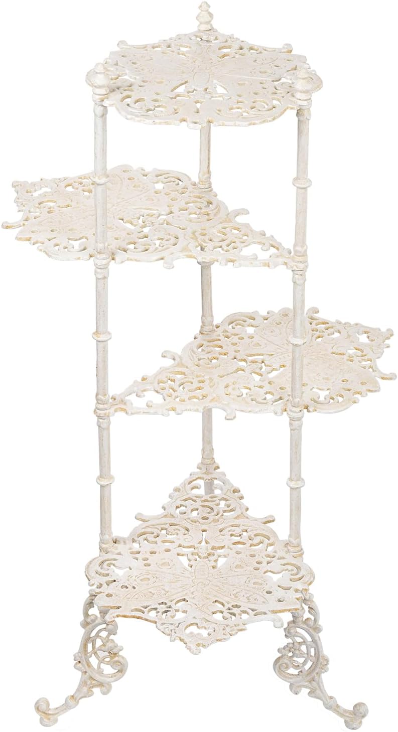 Sungmor Vintage Cast Iron 4-Tier Plant Stand, Elegant Butterfly & Floral Design with Antique White