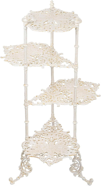 Sungmor Vintage Cast Iron 4-Tier Plant Stand, Elegant Butterfly & Floral Design with Antique White
