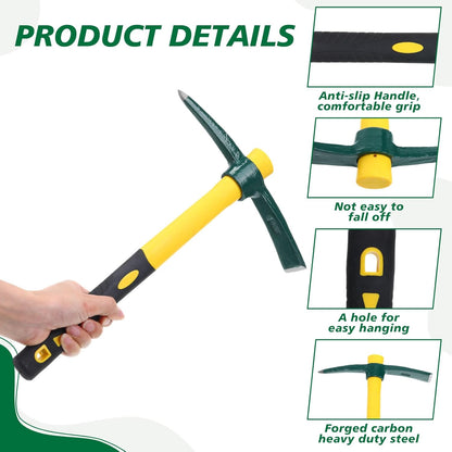 Lothee 6 PCS Pick Mattock Hoe 15 Inch Heavy Duty 1.5Lbs Forged Garden Pick Axe with Rubber Non-Slip