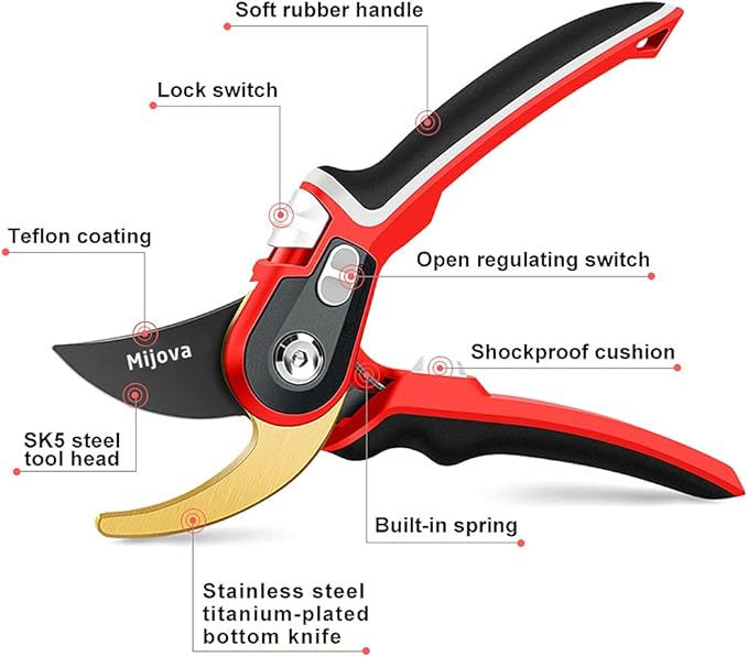 Garden Pruners, Heavy Duty Garden Clippers, Pruning Shears with Adjustable Thumb Lock, Hand