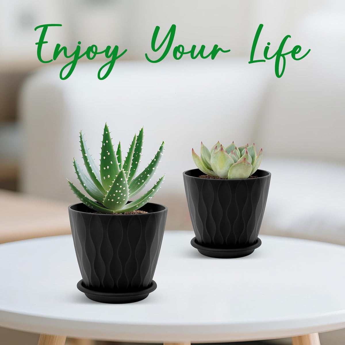 4 inch Plant Pots, 5 Pack Flower Pots Outdoor Indoor, Planters with Drainage Holes and Tray