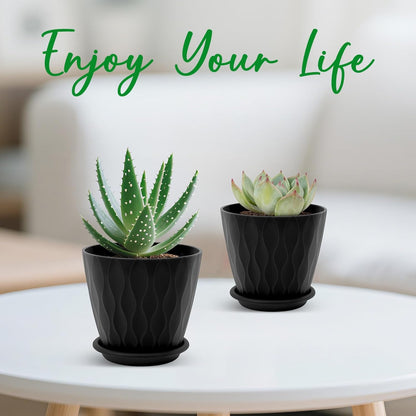 4 inch Plant Pots, 5 Pack Flower Pots Outdoor Indoor, Planters with Drainage Holes and Tray