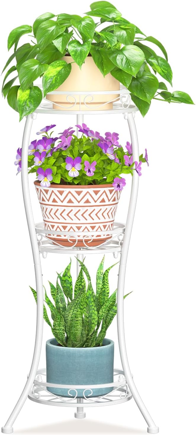 LASZOLA White 3 Tier Tall Plant Stand for Indoor Outdoor, Large Multiple Level Flower Planter