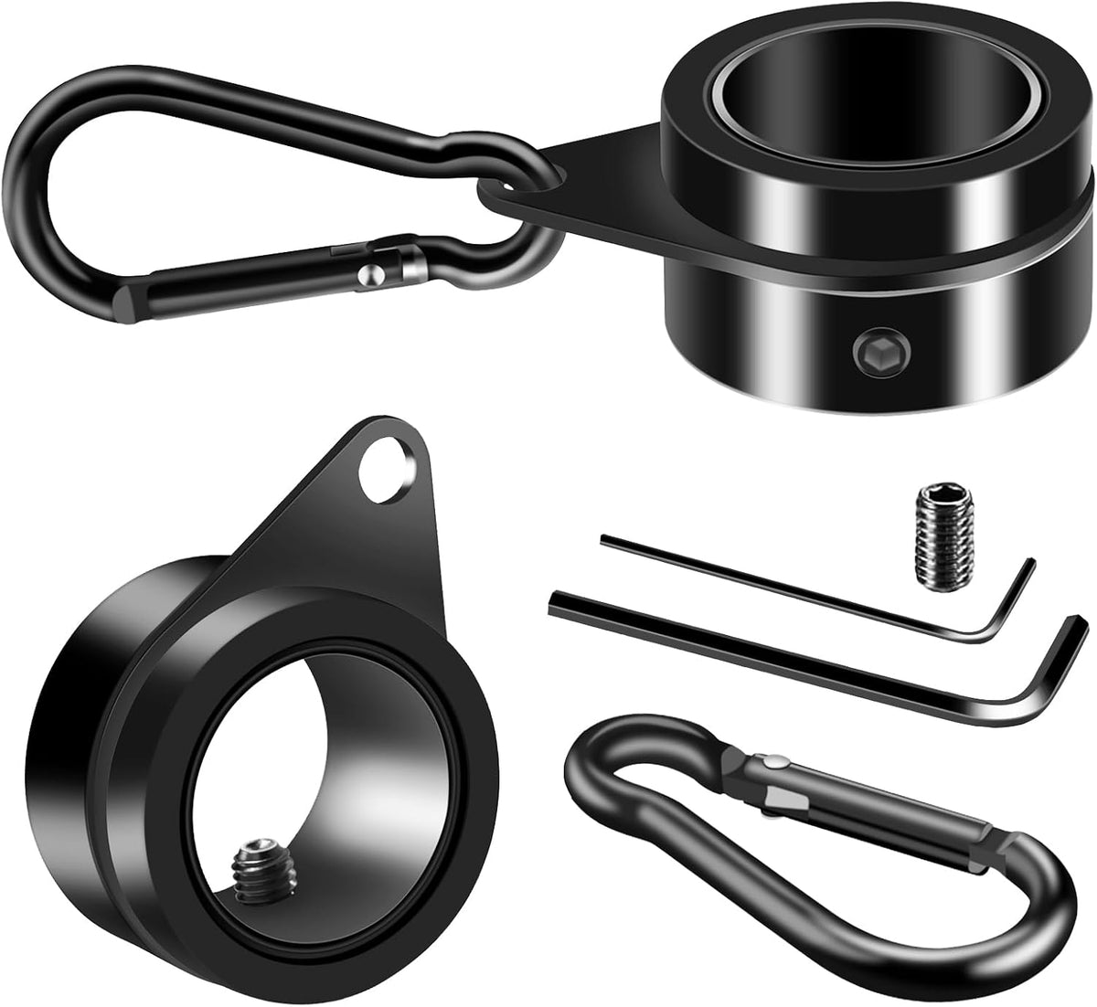 1" Black Flag Pole Rings, 2 Pcs Anti Wrap Aluminum Alloy Flag Pole Clip Swivels, 360° Rotating