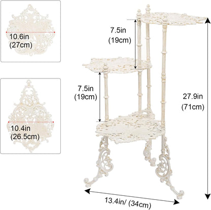 Sungmor Vintage Cast Iron 3-Tier Plant Stand, Elegant Butterfly & Floral Design with Antique White