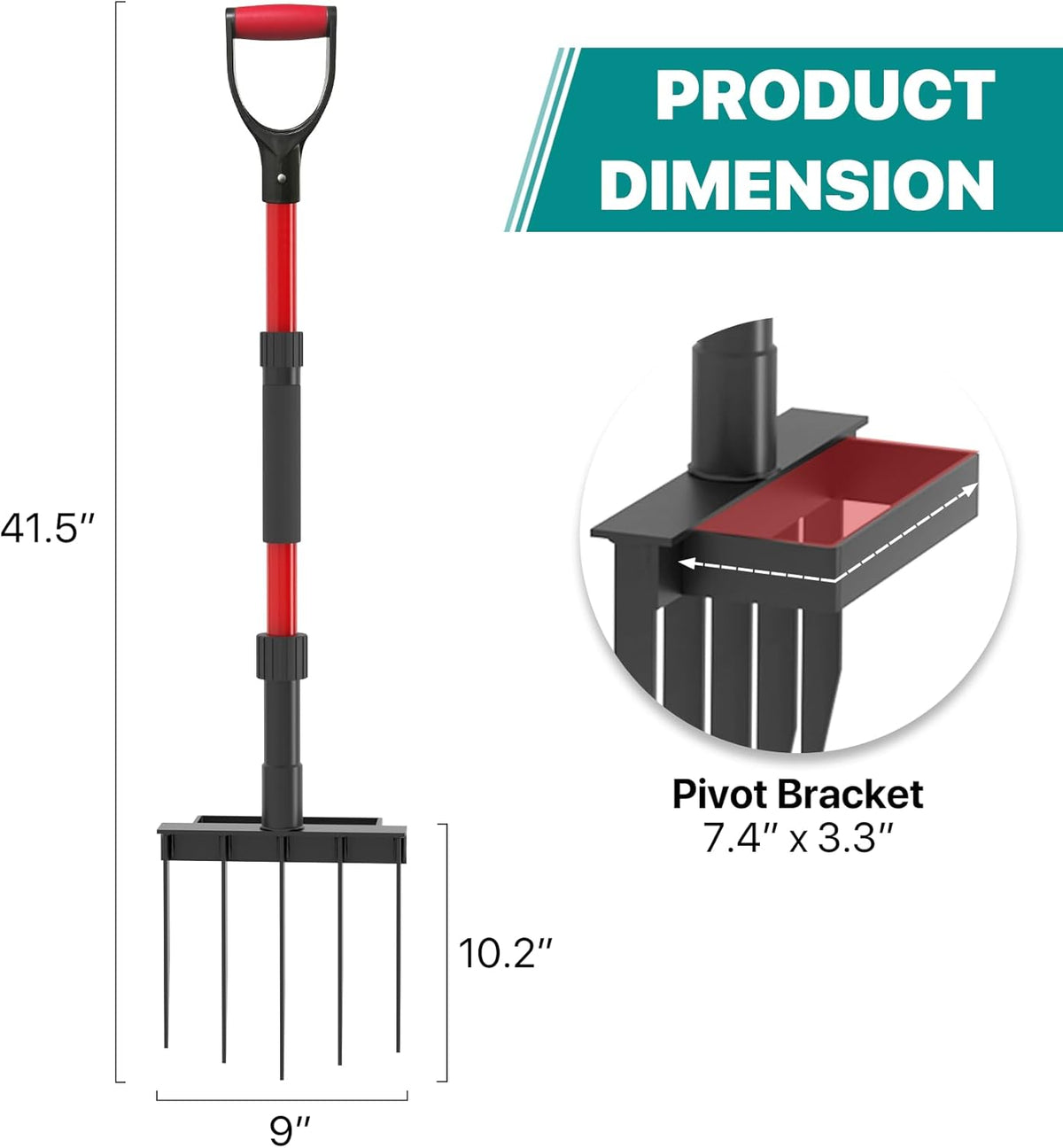 Pitch Fork for Garden, 5-Tine Heavy Duty Pitchfork for Loosening Soil, 41 Inch Gardening Fork for