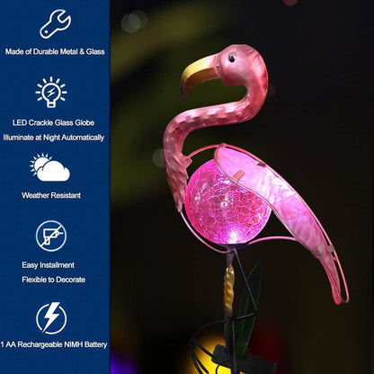 Bright Zeal 14" Big Metal Outdoor Solar Lights Waterproof Flamingo Garden LED Stake Light - Solar