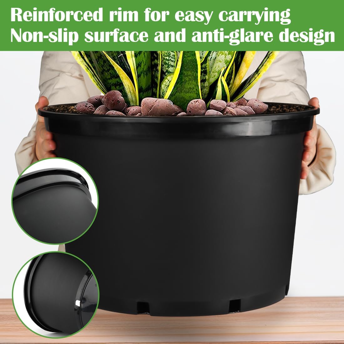 10 Gallon Plastic Nursery Pots, 16 Inch Round Plant Pots with Drainage Holes, 5 Pack Large Garden