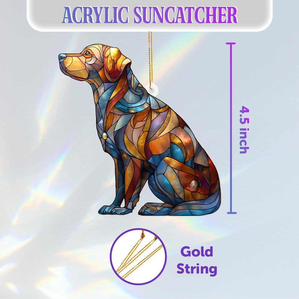 Acrylic Stained Glass Style Dog Ornament – Labrador Retriever Window Hanging Suncatcher, Pet