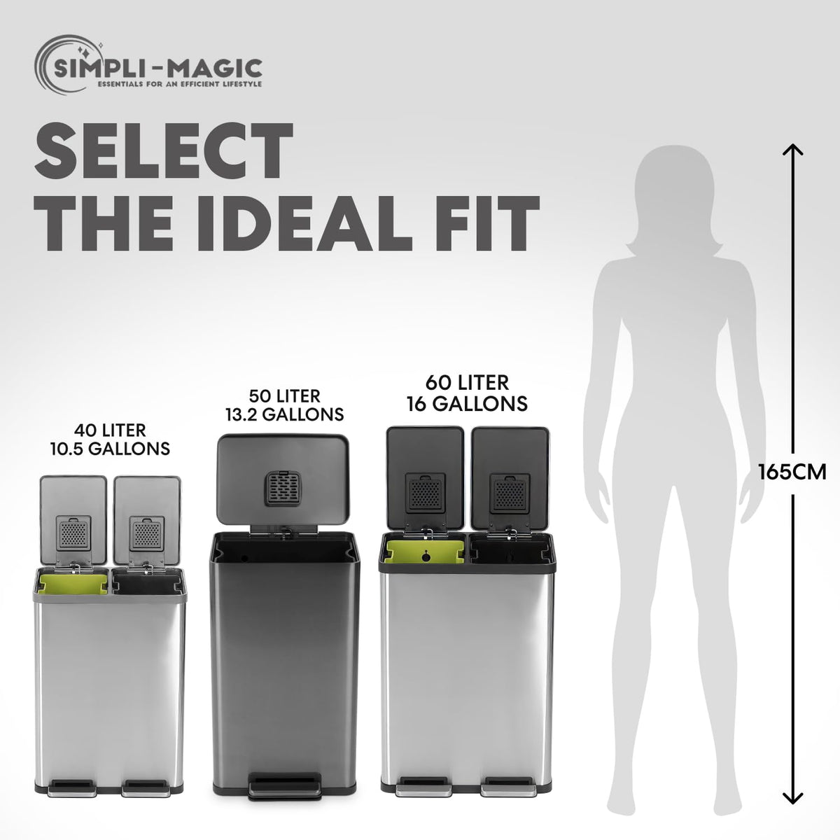 SIMPLI-MAGIC 13.2 Gallon (50L) Step Trash Can – Kitchen Garbage Can with Slow-Close Lid – Odor