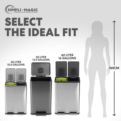 SIMPLI-MAGIC 13.2 Gallon (50L) Step Trash Can – Kitchen Garbage Can with Slow-Close Lid – Odor