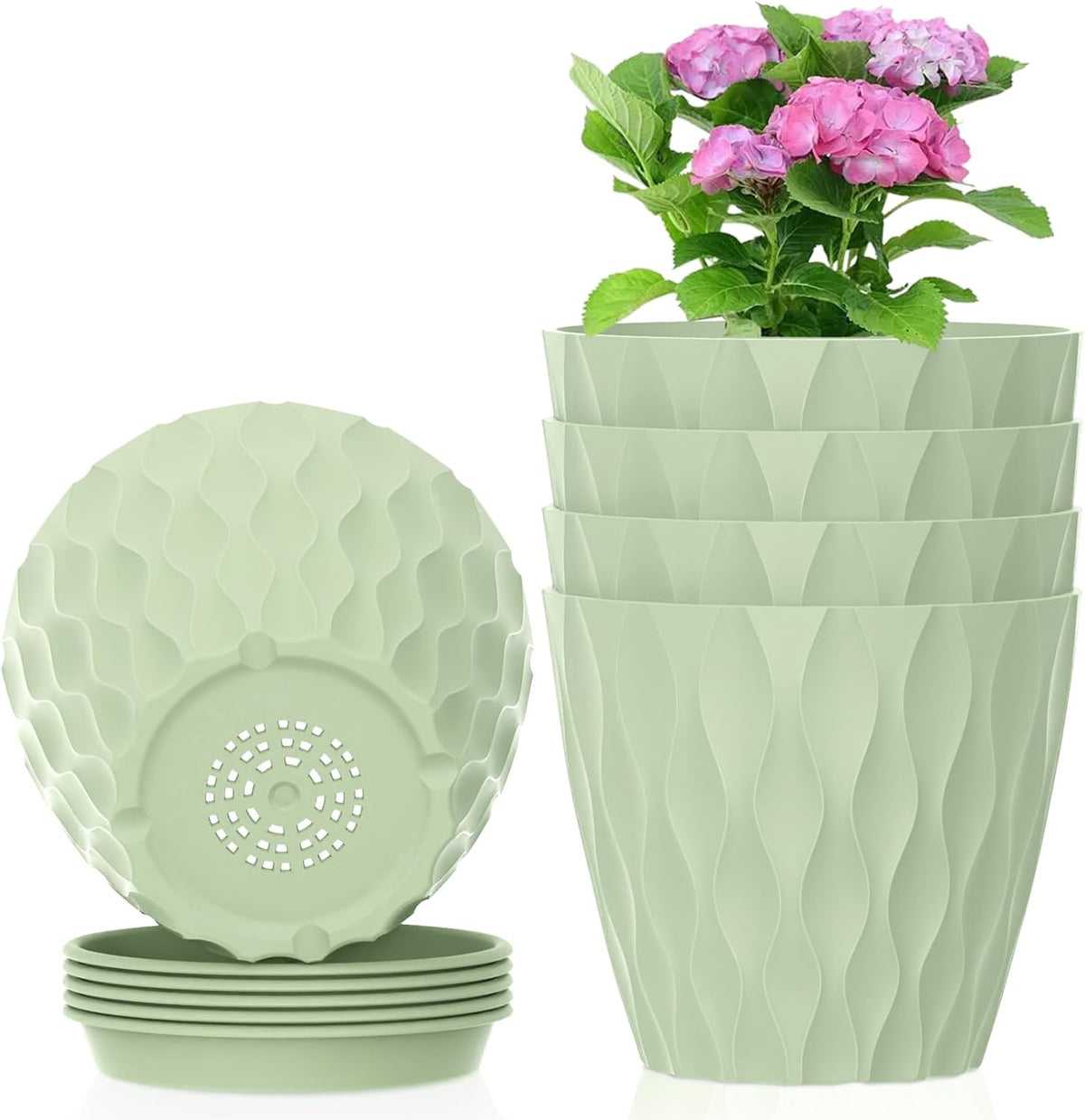 4 inch Small Plastic Nursery Pots, 5 Pack Water Ripples Plant Pots for Indoor Plants, Flower Pots