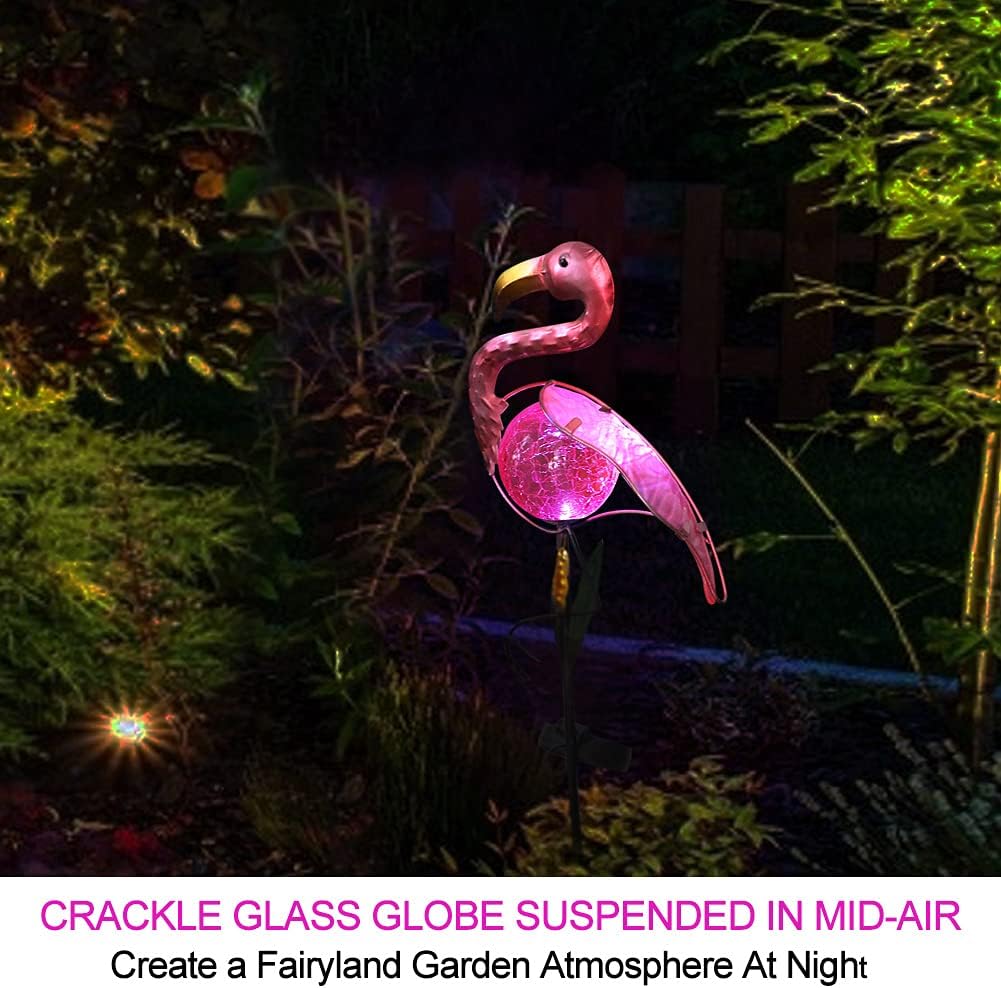 Bright Zeal 14" Big Metal Outdoor Solar Lights Waterproof Flamingo Garden LED Stake Light - Solar