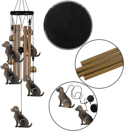 Garden Dog Wind Chimes Outdoor Indoor Decor - with 4 Tubes 4 Bells 5 Dogs Wind Chime, Mobile