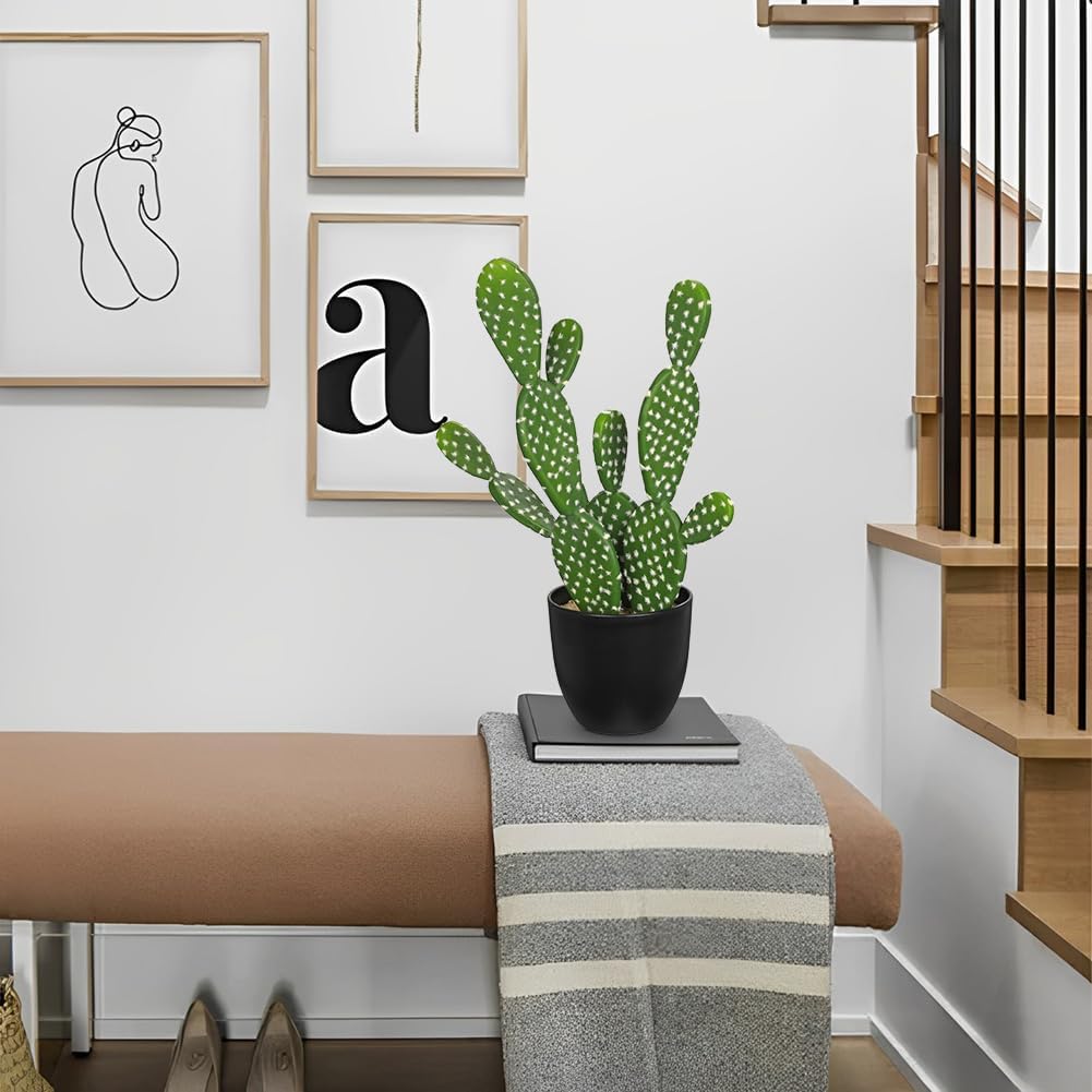 DILATATA 16.5" Small Fake Cactus Plant Potted 'Prickly Pear Cactus' Faux Cacti for Home Garden