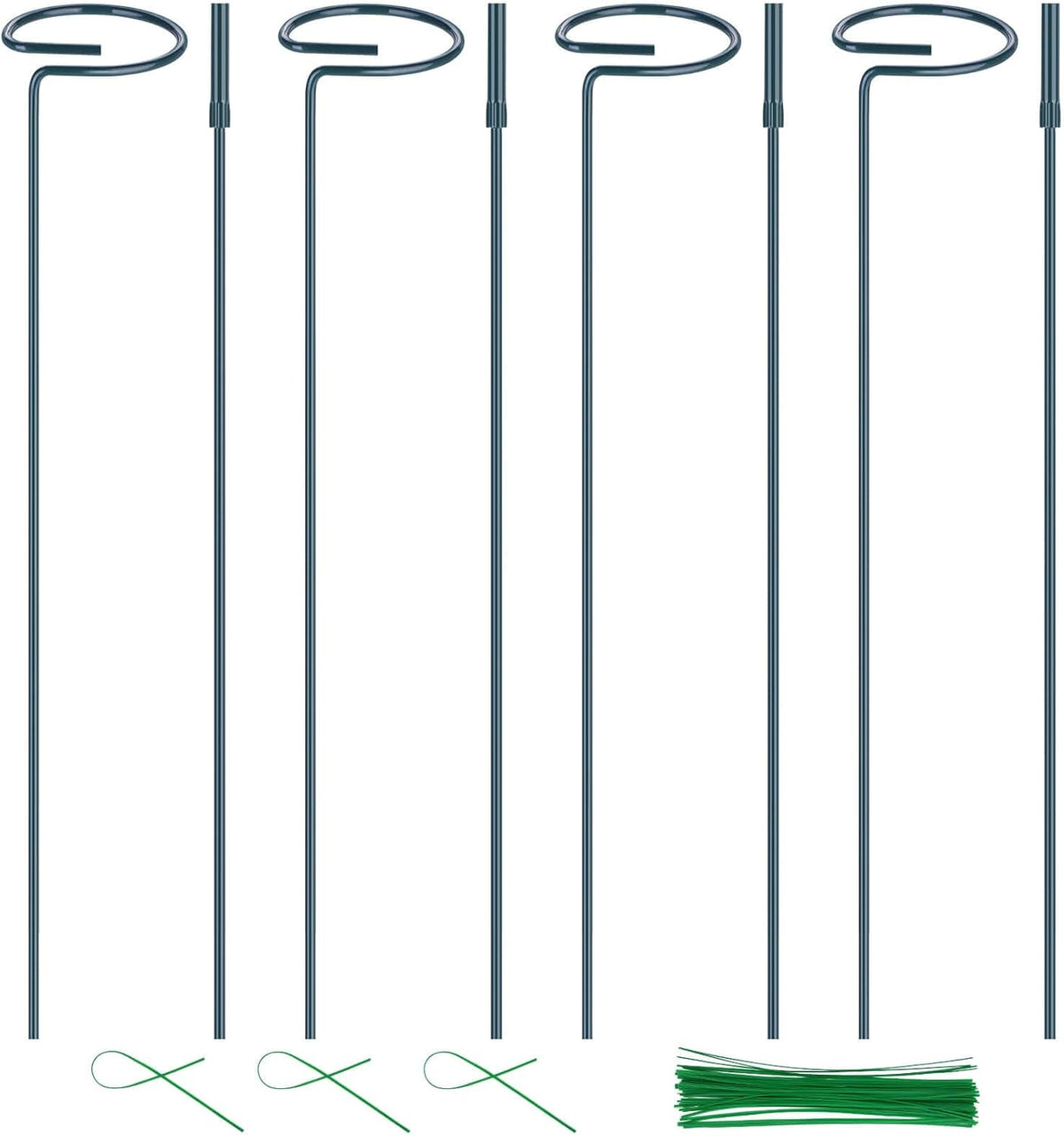 4 Pack Plant Support Stakes, 16/32 Inch Garden Stakes for Plants, Plant Accessories with 50 PCS