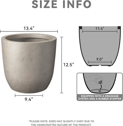 Kante 13.4" Dia Round Concrete Planter, Large Outdoor Modern Indoor Decorative Plant Pots with