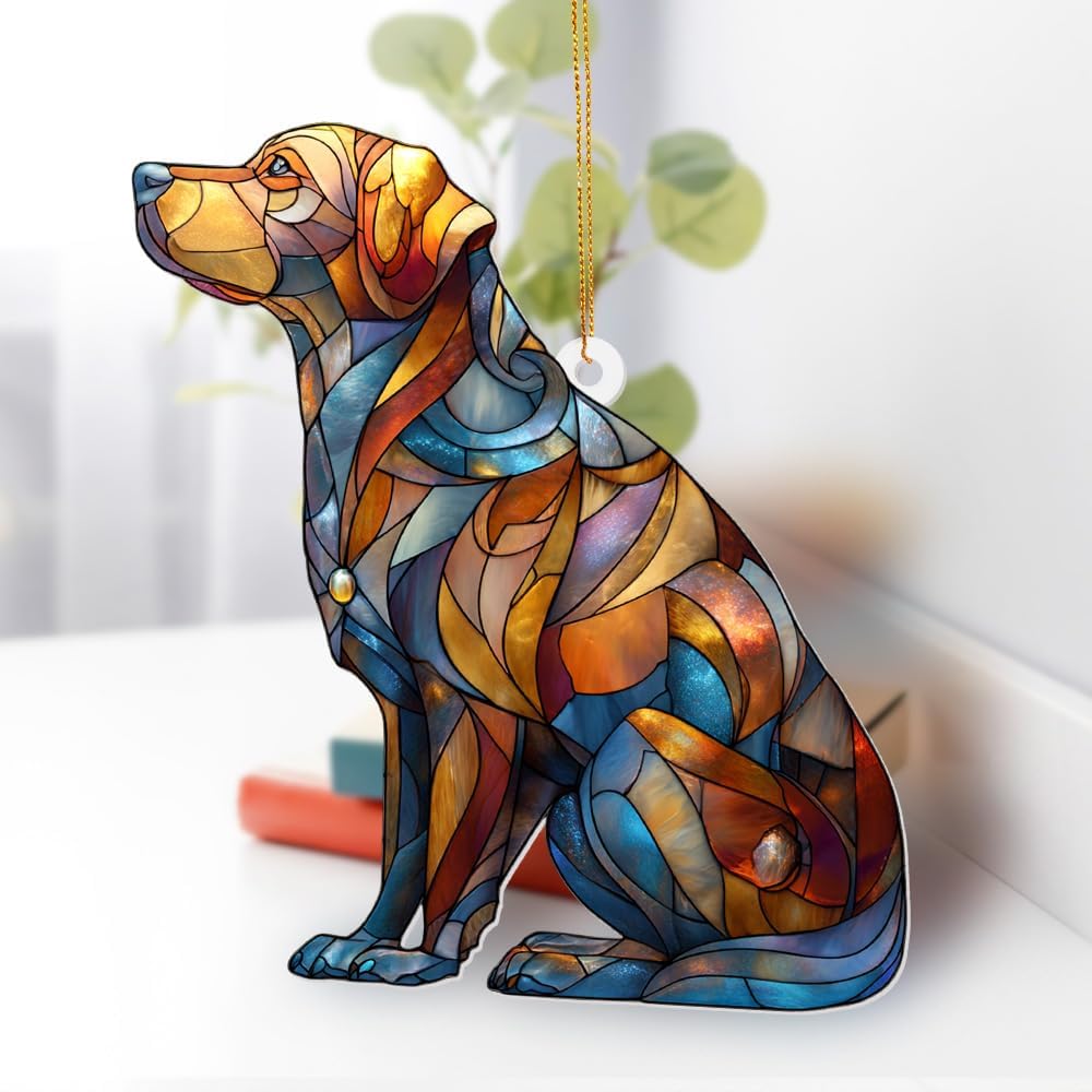 Acrylic Stained Glass Style Dog Ornament – Labrador Retriever Window Hanging Suncatcher, Pet