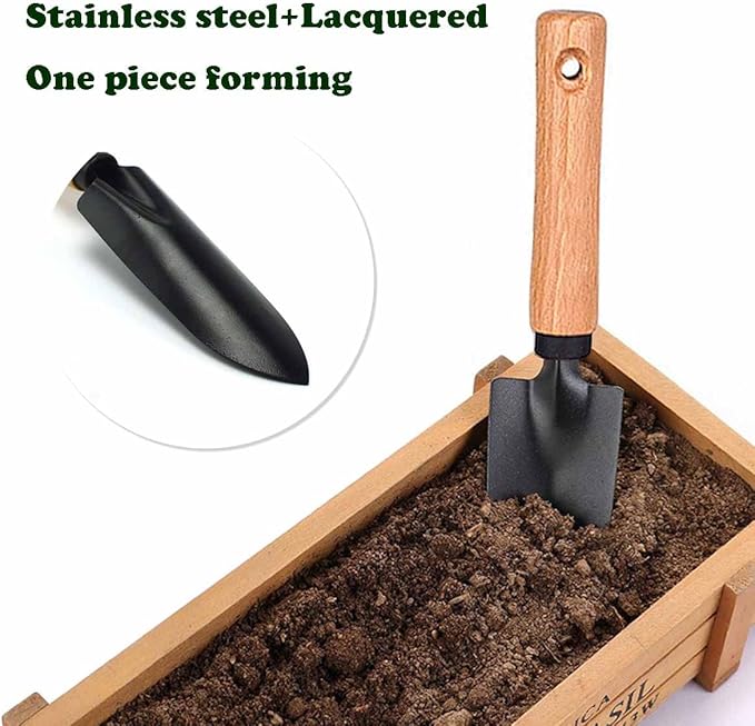 3 Pieces Garden Tools Set-Garden Rake Trowel, Gardening Tools with Wood Handle,Iron Crafts