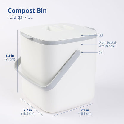 BLUE GINKGO Kitchen Compost Bin [5L / 1.32 GAL] – Filter-Free, Odor-Tight Countertop Food Waste