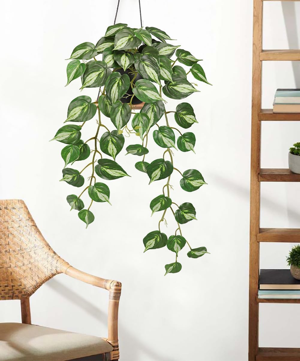 Artificial Pothos Ivy Plant with Pot Artificial Light Green Leaves Featuring for Home Shelf Decor
