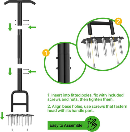 Lawn Aerator Spike Aeration Tool, Manual Air Aerator Tool for Lawn with Iron 18 Spikes, 38.8 Inch