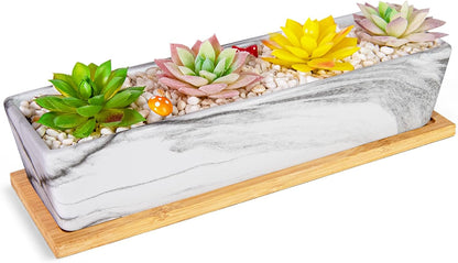 Succulent Pots - 12.1 Inch Large Succulent Pots with Drainage Tray, Window Sill Planter, Long