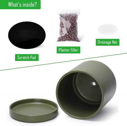 D'vine Dev 10 Inch Ceramic Planter Pot with Drainage Hole and Saucer, Indoor Cylinder Round Planter