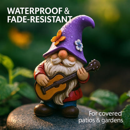 Musical Gnome Figurine with Guitar – Handcrafted Resin Garden or Shelf Decoration, 6.2" Tall