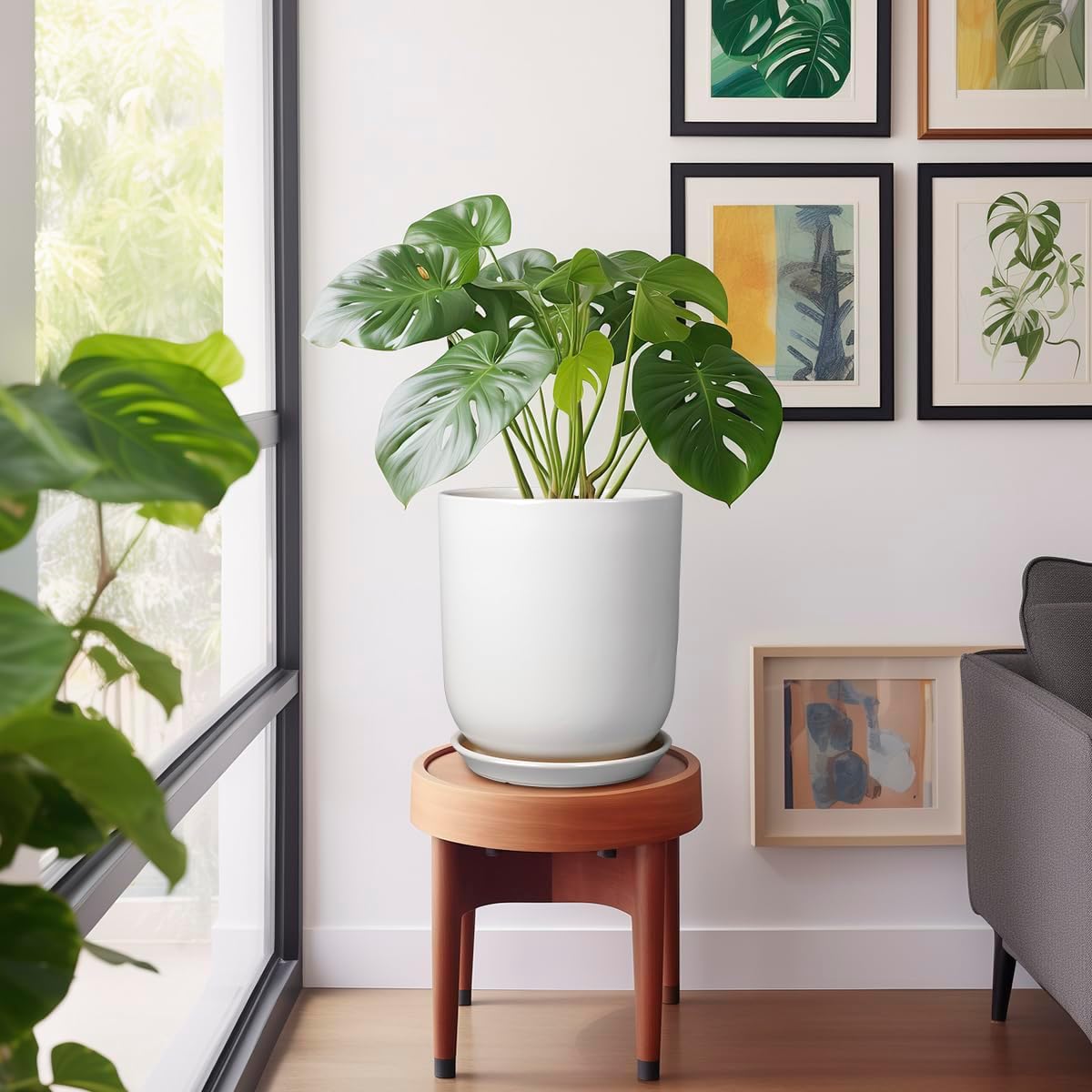 Pots for Plants - 10 Inch Ceramic Plant Pot with Drainage Hole and Saucer Large Planter for Plants