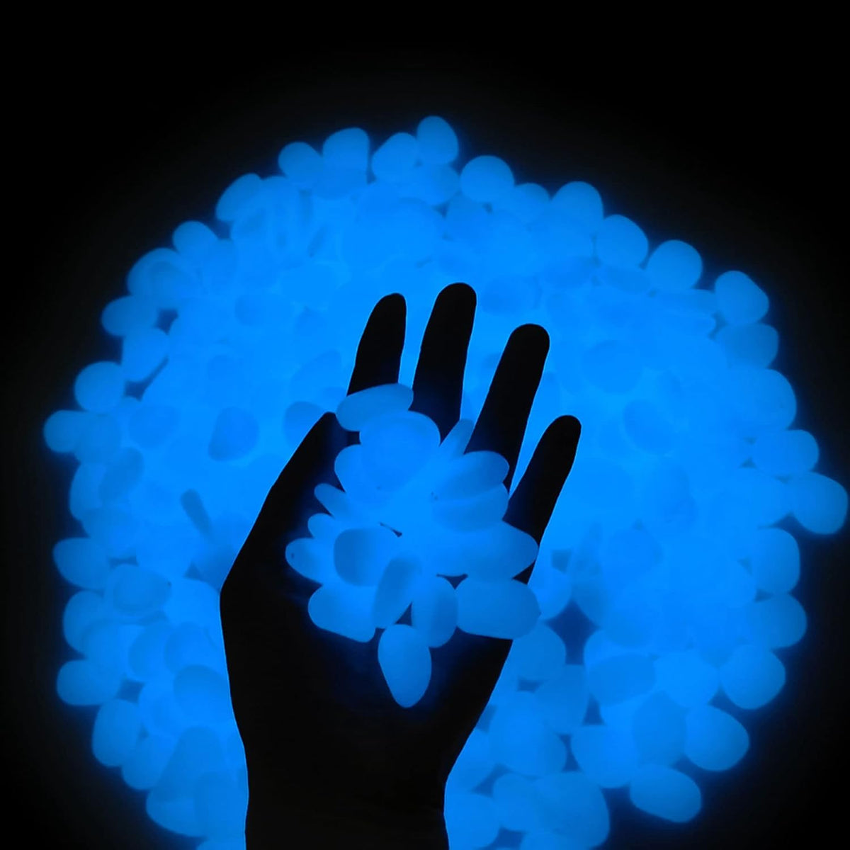 GLOCARNIVAL Glow Pebbles, 300 pcs Blue Glowing Rocks for Outdoor Decor, Garden Lawn Yard, Aquarium