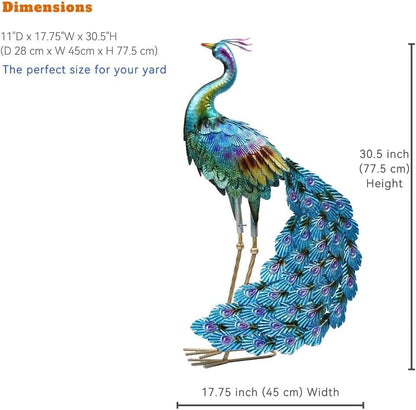 Haven Treasures Luxury 30.5 inches Outdoor Metallic Peacock Statute for Your Garden Decoration