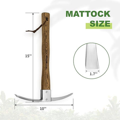 Haliaeetus Pick Axe, Stainless Steel Mattock with Sharp Pick and Cutting Edge for Breaking up Heavy